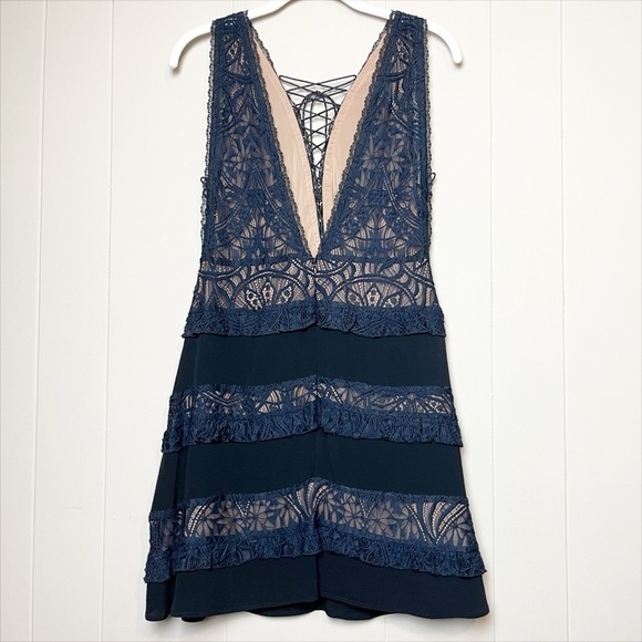 For Love & Lemons NWT Lola Rose Sleeveless Mini Dress black navy lace-up boho - Picture 6 of 16